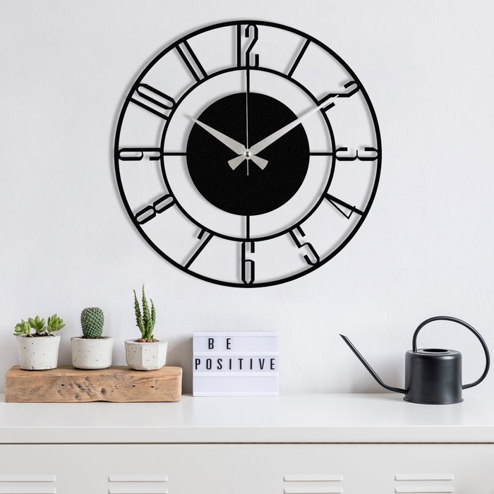 Wallity Enzoclock - S011 Reloj de Pared Decorativo de Metal Negro